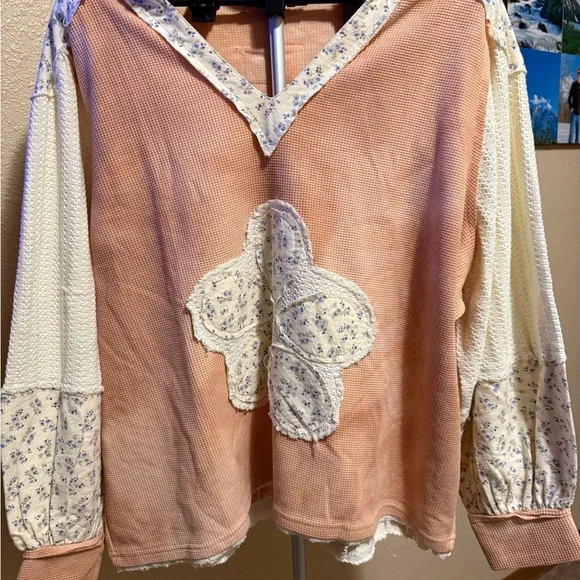 POL Peach and Cream Patchwork Hoodie - Picture 3 of 9